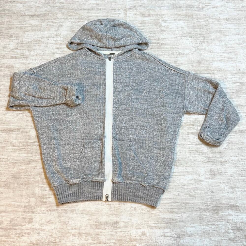Free People In Bloom Women’s Small Oversized Gray Knit Zip Sweatshirt Hoodie